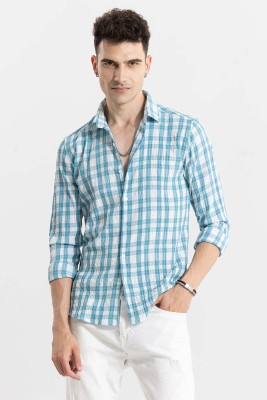 Snitch Men Checkered Casual Blue, White Shirt