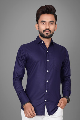 BOUGHT FIRST Men Solid Formal Dark Blue Shirt