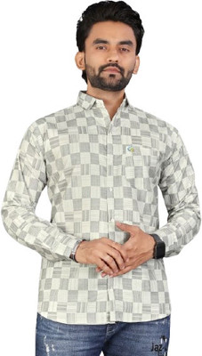 The style grove Men Printed Formal Light Green Shirt