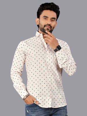 Stellalifestyle Men Printed Casual Pink Shirt
