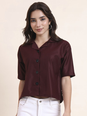 Sofisty Women Self Design Casual Maroon Shirt