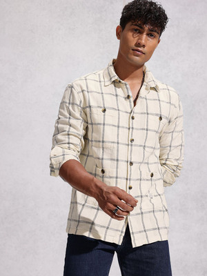 WROGN Men Checkered Casual White Shirt