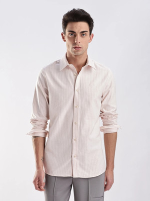 Calvin Klein Jeans Men Self Design Casual Beige Shirt