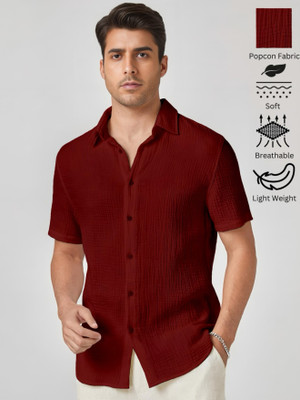 METRONAUT Men Self Design Casual Maroon Shirt