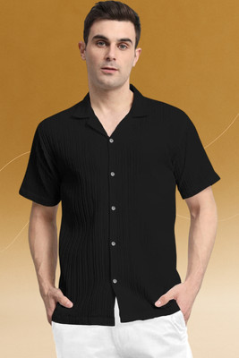 A Dearise Trend Men Self Design Casual Black Shirt