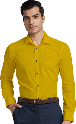 Binayak Men Solid Formal Yellow Shirt