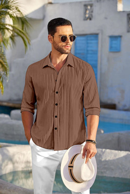 kruze Men Self Design Casual Brown Shirt