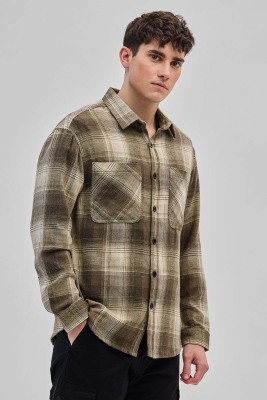 Snitch Men Checkered Casual Brown Shirt