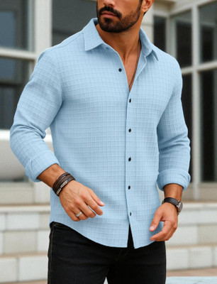 ZONANZA Men Solid Casual Light Blue Shirt