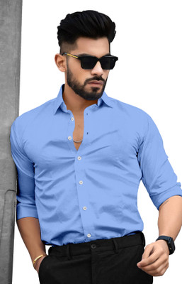 DORAEMON FASHION Men Solid Casual Light Blue Shirt