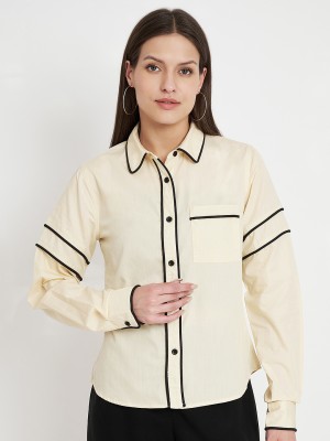 CHARMGAL Women Solid Casual Cream Shirt