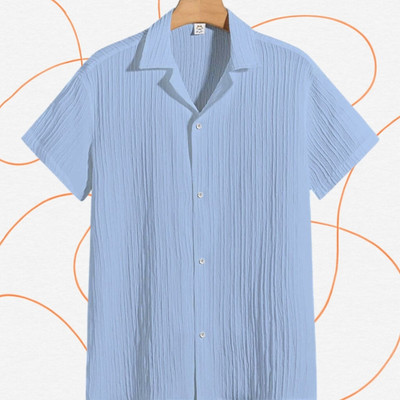 Look Trendy Men Self Design Casual Light Blue Shirt