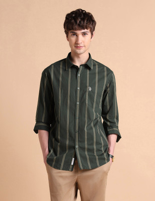 U.S. POLO ASSN. Men Striped Casual Green Shirt