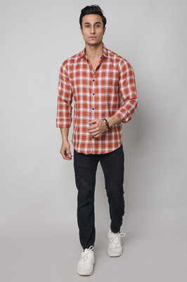 ANP BIHARIKA Men Checkered Casual Orange Shirt