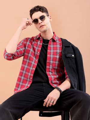 The Indian Garage Co. Men Checkered Casual Red Shirt