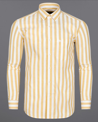 french crown Men Striped Casual Yellow, White Shirt