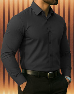 NRFSHION Men Solid Formal Black Shirt