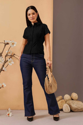 RudraRobes Women Striped Casual Black Shirt