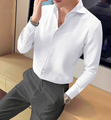 gurukrupa creation Men Self Design Casual White Shirt
