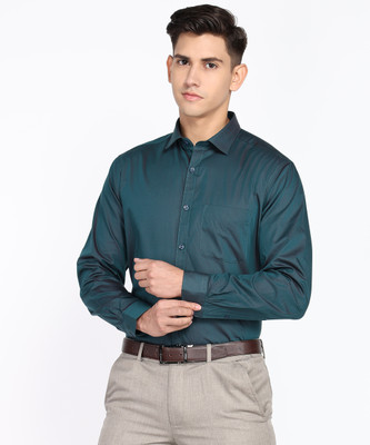 PETER ENGLAND Men Self Design Formal Dark Green Shirt