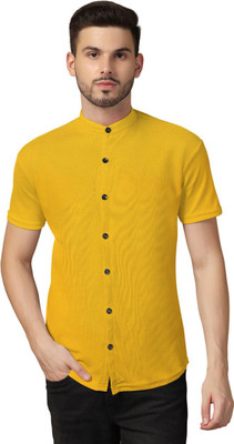 GEUM Men Solid Casual Yellow Shirt