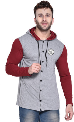 GEUM Men Solid Casual Maroon, Silver Shirt