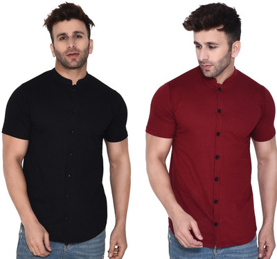 GEUM Men Solid Formal Black, Maroon Shirt(Pack of 2)