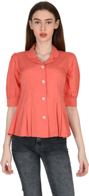 Glitter Fashion Women Solid Casual Pink Shirt
