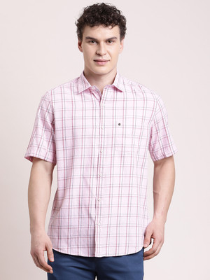 TURTLE Men Checkered Casual Pink Shirt