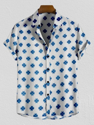 Arth Enterprise Men Printed Casual White, Blue Shirt
