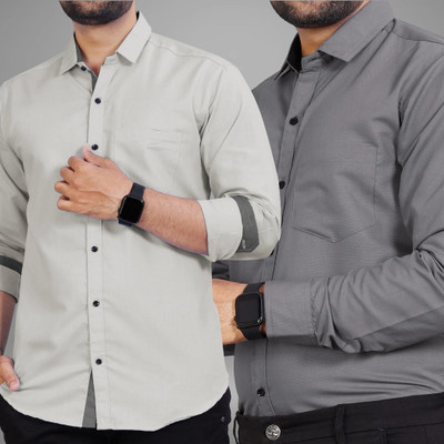 BROWEARS Men Solid Casual Grey Shirt(Pack of 2)