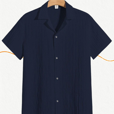 Looksky Men Self Design Casual Dark Blue Shirt