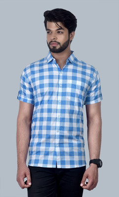 Unistrieet Men Checkered Casual Light Blue, White Shirt