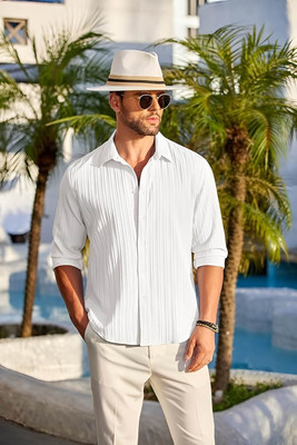Qlonz Store Men Self Design Casual White Shirt