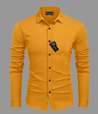 Style Grove Men Solid Casual Yellow Shirt