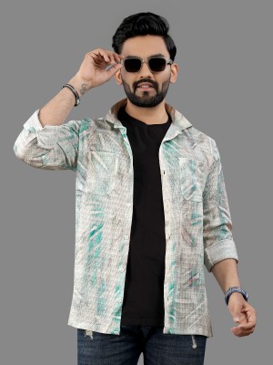 Khushi Creation Men Self Design Casual Light Green Shirt