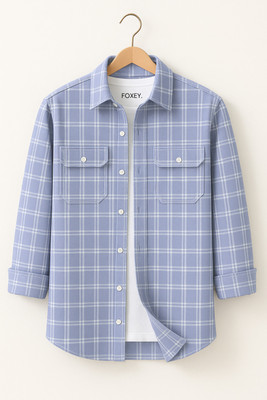 FOXEY Men Checkered Casual Blue Shirt