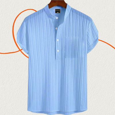 Jenil Fashion Men Self Design Casual Light Blue Shirt