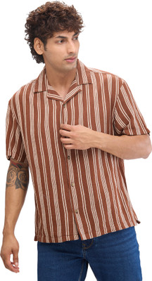 Spykar Men Striped Casual Brown Shirt