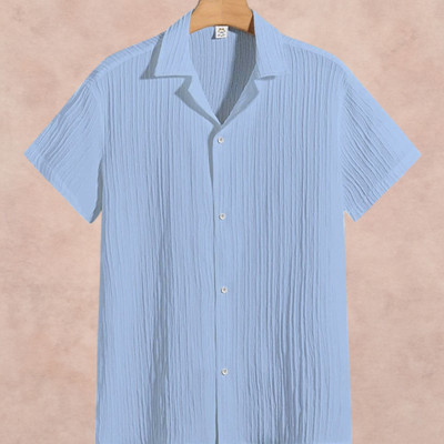 Looksky Men Self Design Casual Light Blue Shirt