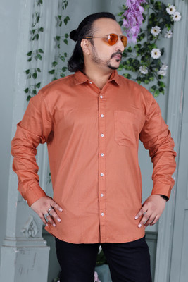 Burly Bloke Men Solid Casual Orange Shirt
