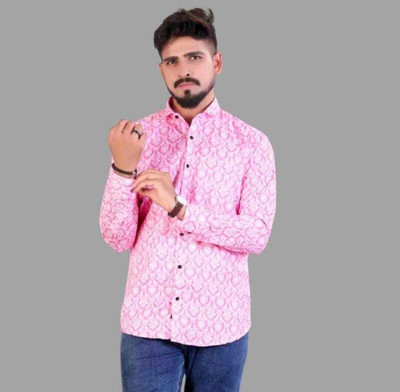 Stellalifestyle Men Printed Casual Pink Shirt