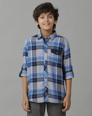 Under Fourteen Only Boys Self Design Casual Blue Shirt