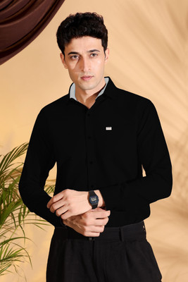 ORIFAB Men Solid Formal Black Shirt