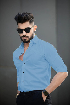 METRONAUT Men Solid Casual Light Blue Shirt