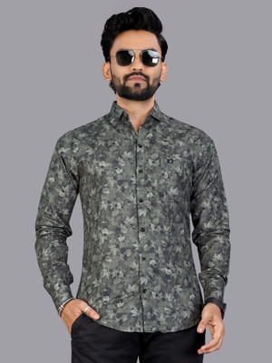 ISUEL FAB Men Printed Formal Green Shirt