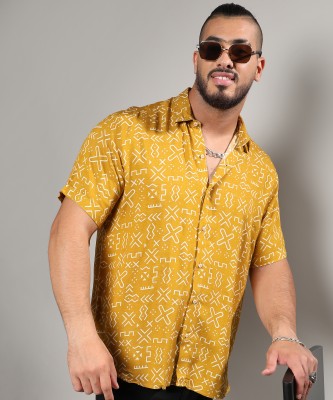 Instafab Plus Men Printed Casual Yellow, White Shirt