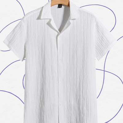 Dharamraj Fashion Men Self Design, Solid Casual White Shirt