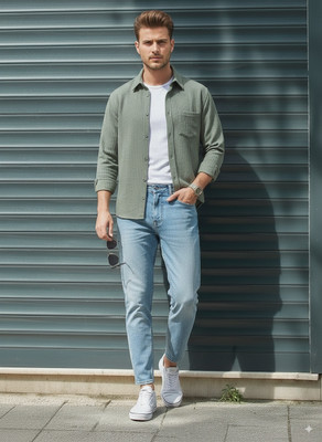 greet fashion Men Solid Casual Green Shirt