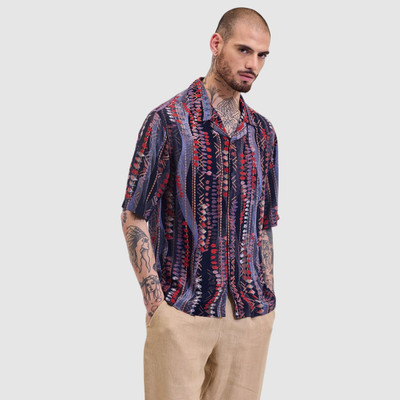 Snitch Men Self Design Casual Red Shirt